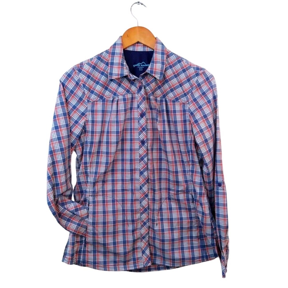 Eddie Bauer Women's Shirt Plaid Long‎ Sleeve Multicolor Snap & Button Closure XL